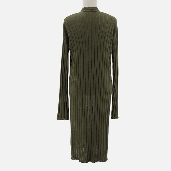 Free People Ribby Rib Open Front Long Line Cardigan in Moss - Size Small - Picture 4 of 7